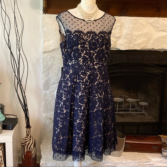 Eliza J Dresses & Skirts - ELIZA J NAVY LACE OVERLAY SLEEVELESS DRESS SIZE 10